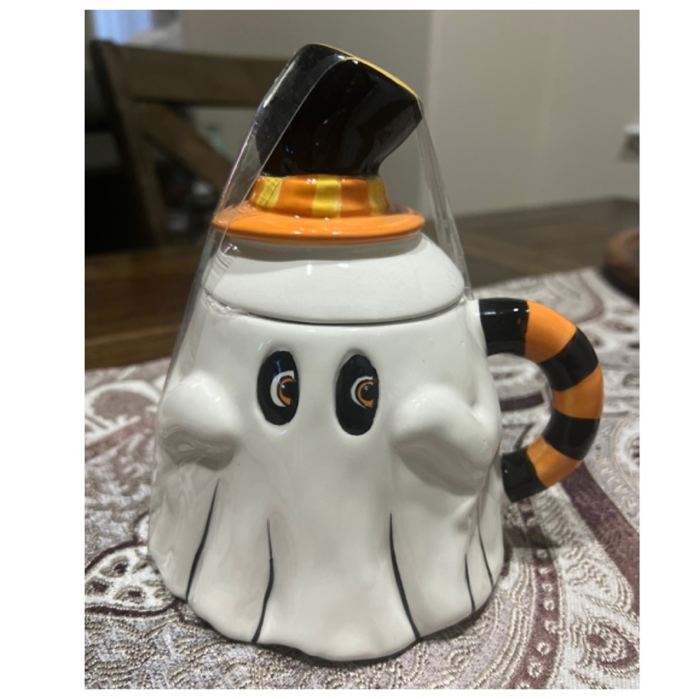 Transpac Little Village by Shelly Comiskey Halloween Ghost Mug With Hat Topper